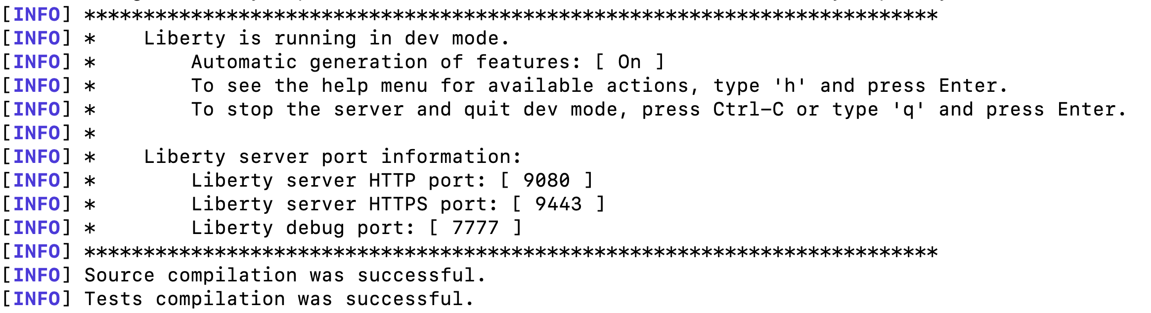 Open Liberty dev mode startup with automatic generation of features on